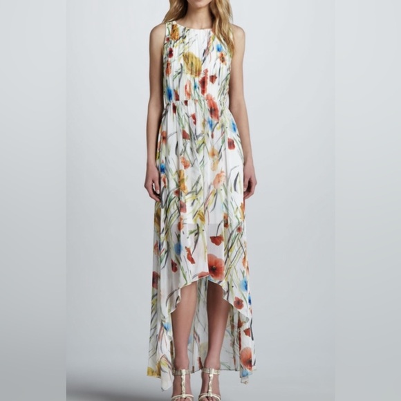 Alice + Olivia Mel Open Back Gathered High-Low Dress in Exotic Poppy - Picture 6 of 15